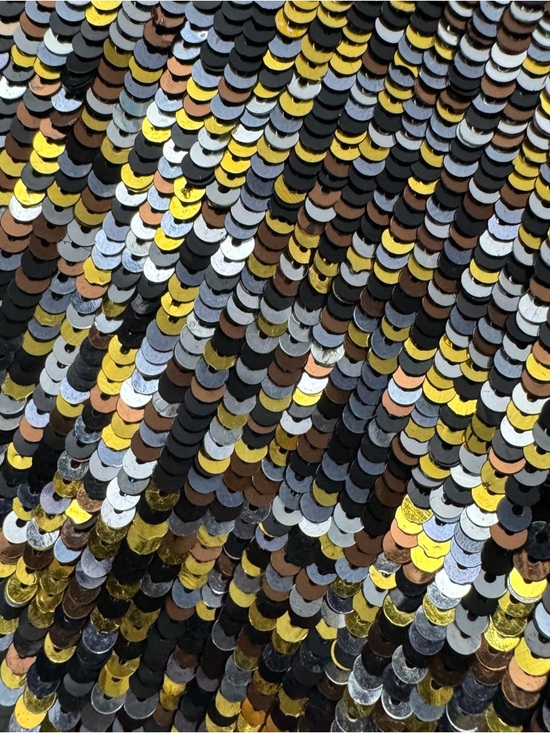 Parker Silk Sequin Mini Dress Gold Black Long Sleeve V Neck Party L - Picture 5 of 15